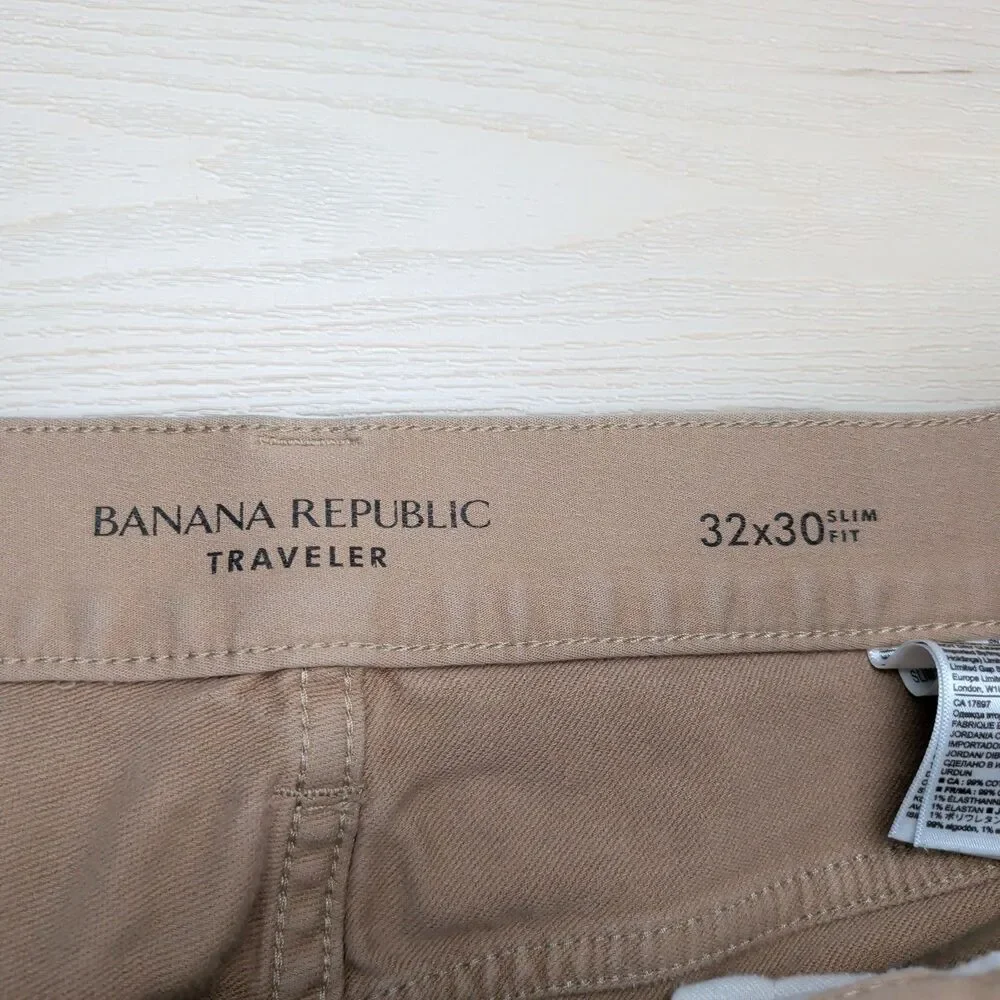 Banana Republic Jeans Mens 30x28‎ Traveler Athletic Tapered Fit Khaki Denim